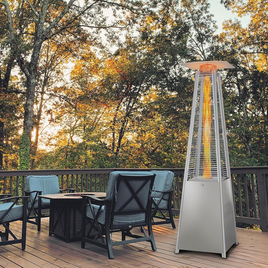 Hykolity 48000 BTU Pyramid Patio Heater, Outdoor Propane Heaters with Wheels and Cover, Glass Tube Propane Patio Heater for Backyard, Garden, Porch