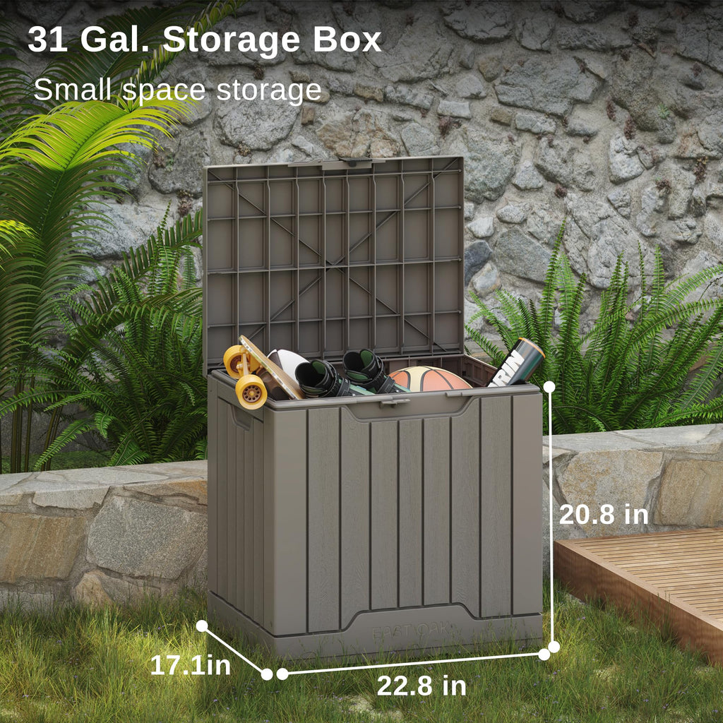 EAST OAK Outdoor Storage Box, 120 Gallon Deck Box with Stainless Steel Rods Large Resin Storage Bin for Patio Cushions, Garden Tools, Waterproof and