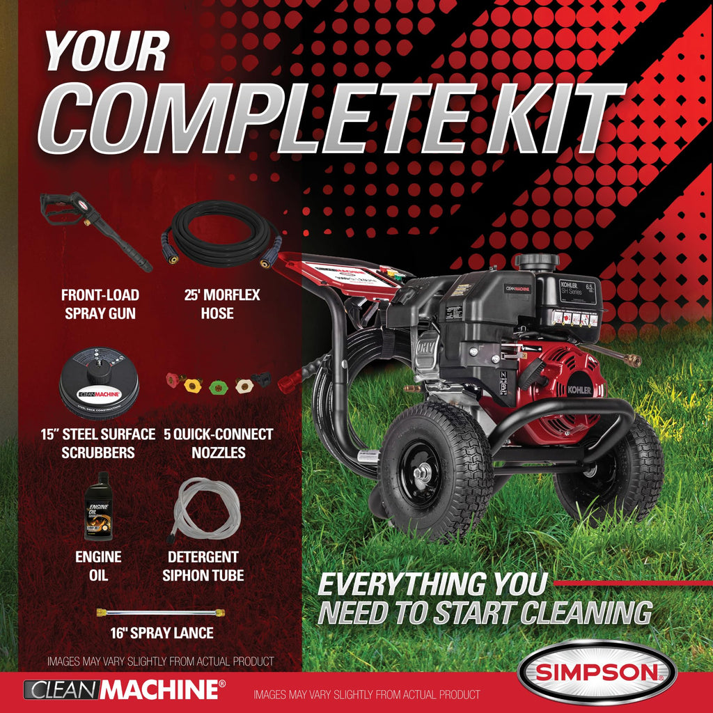 Simpson 3400 PSI Gas Pressure Washer, 2.5 GPM Residential Power Washer, Cold Water, 25' Hose, Clean Machine, 49-State Compliant (CM61083)