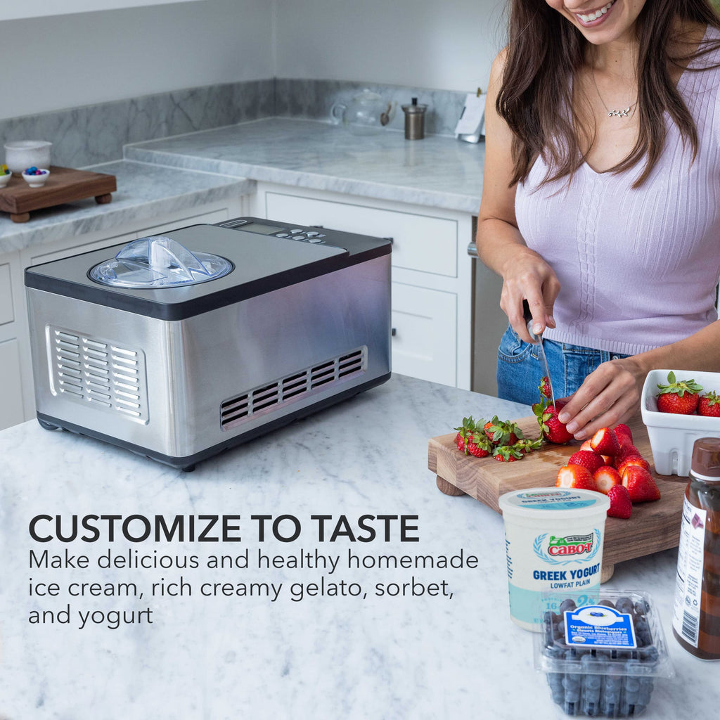Whynter Ice Cream Maker Machine Automatic 2.1 Qt. with Built-In Compressor, LCD Digital Display & Timer, No Pre-Freezing, ICM-200LS, Stainless Steel