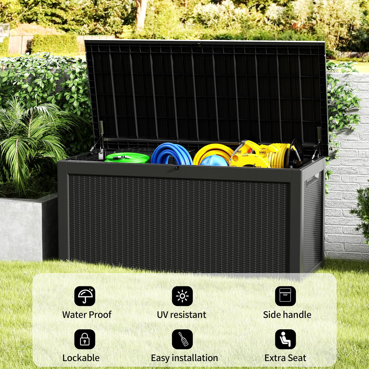 Mersco 320 Gallon Double-Wall Resin Deck Box - Lockable Waterproof Outdoor Storage Box, 1000lbs Capacity & Doubles as Seating for Patio Furniture