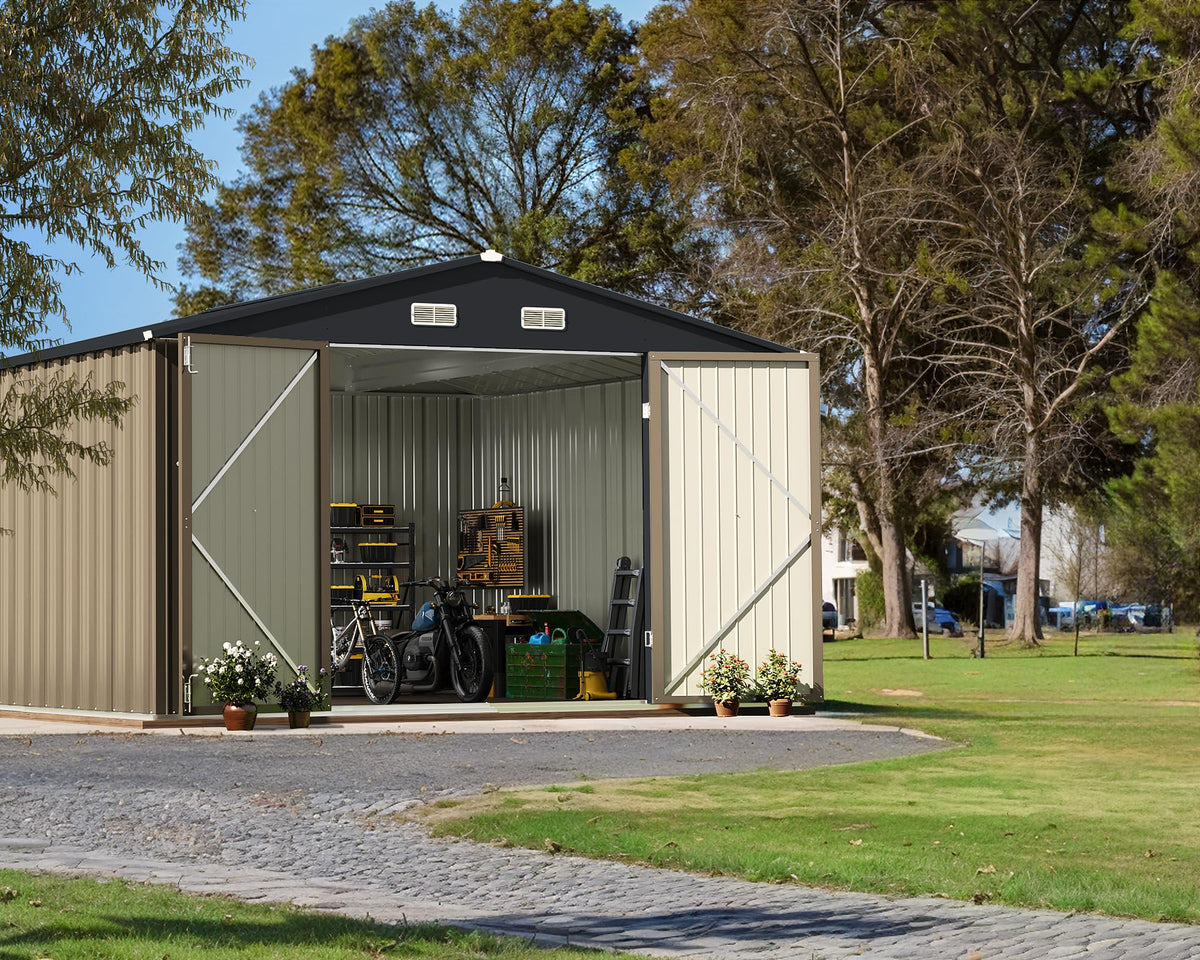 Greesum Outdoor Storage Shed 6 x 8 ft. Utility Tool Shed Metal Storage Garden Shed with Door & Lock for Patio Storage, Brown