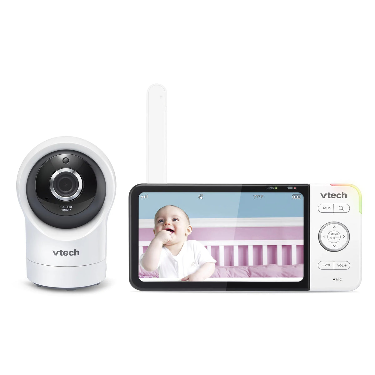 and 360-Degree Monitor Baby RM5864HD, Display Definition Smart High VTech Panoramic WiFi with Tilt White Video Camera, Viewing 5-inch Pan HD and 1080p