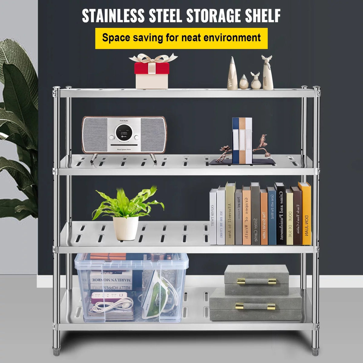 Garage BENTISM Duty Heavy Shelf 4-Tier Steel Shelving 59.1x17.7x61in Stainless