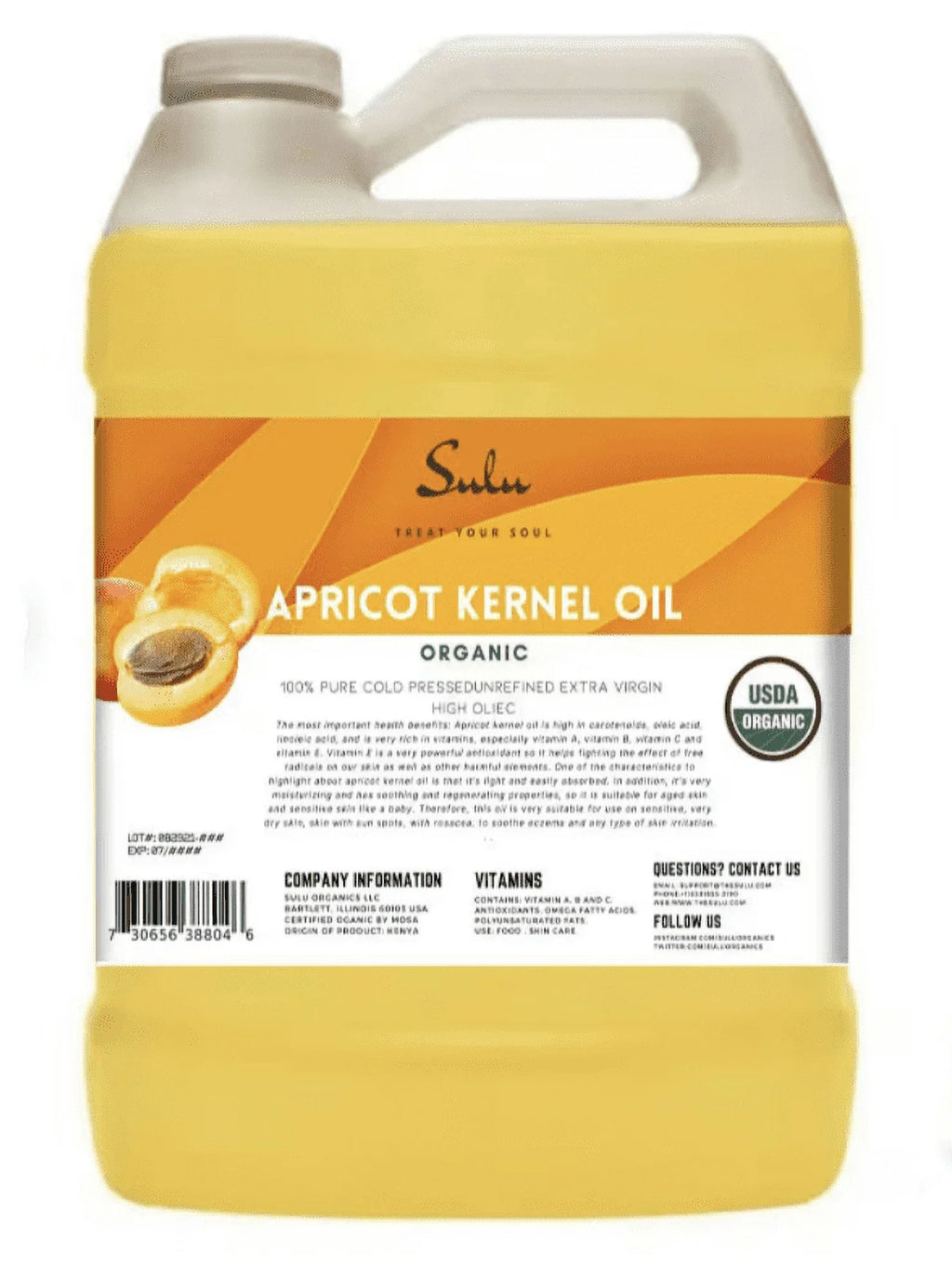 USDA Gallon Apricot Organic Unrefined Pressed Kernel 1 Oil Cold