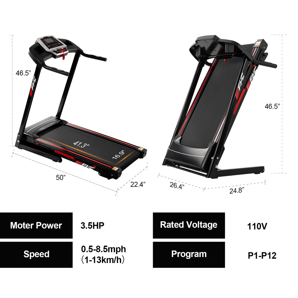 Incline, Home with Folding - 3.5HP Pouseayar Foldable Portable for Black Treadmills