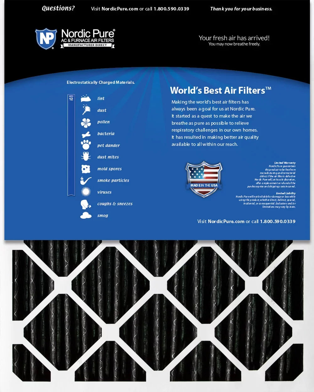 MERV 16x20x4 Nordic 2 Pleated Pack Carbon 12 + Pure 5/8) Pleated (3 Filter Air
