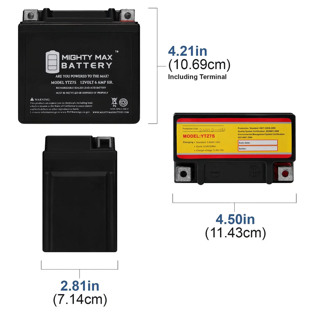 '- 3 YTZ7S Battery compatible 12V Protek with YTZ7S 6AH Pack Replacement