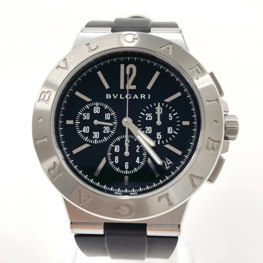 Stainless BVLGARI Bvlgari Steel Silver Watch DG41BSVDCH (Good) Chrono Pre-Owned Rubber Men's