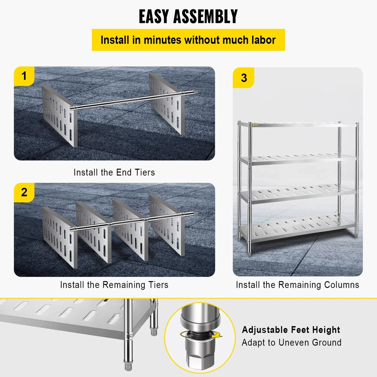 Garage BENTISM Duty Heavy Shelf 4-Tier Steel Shelving 59.1x17.7x61in Stainless