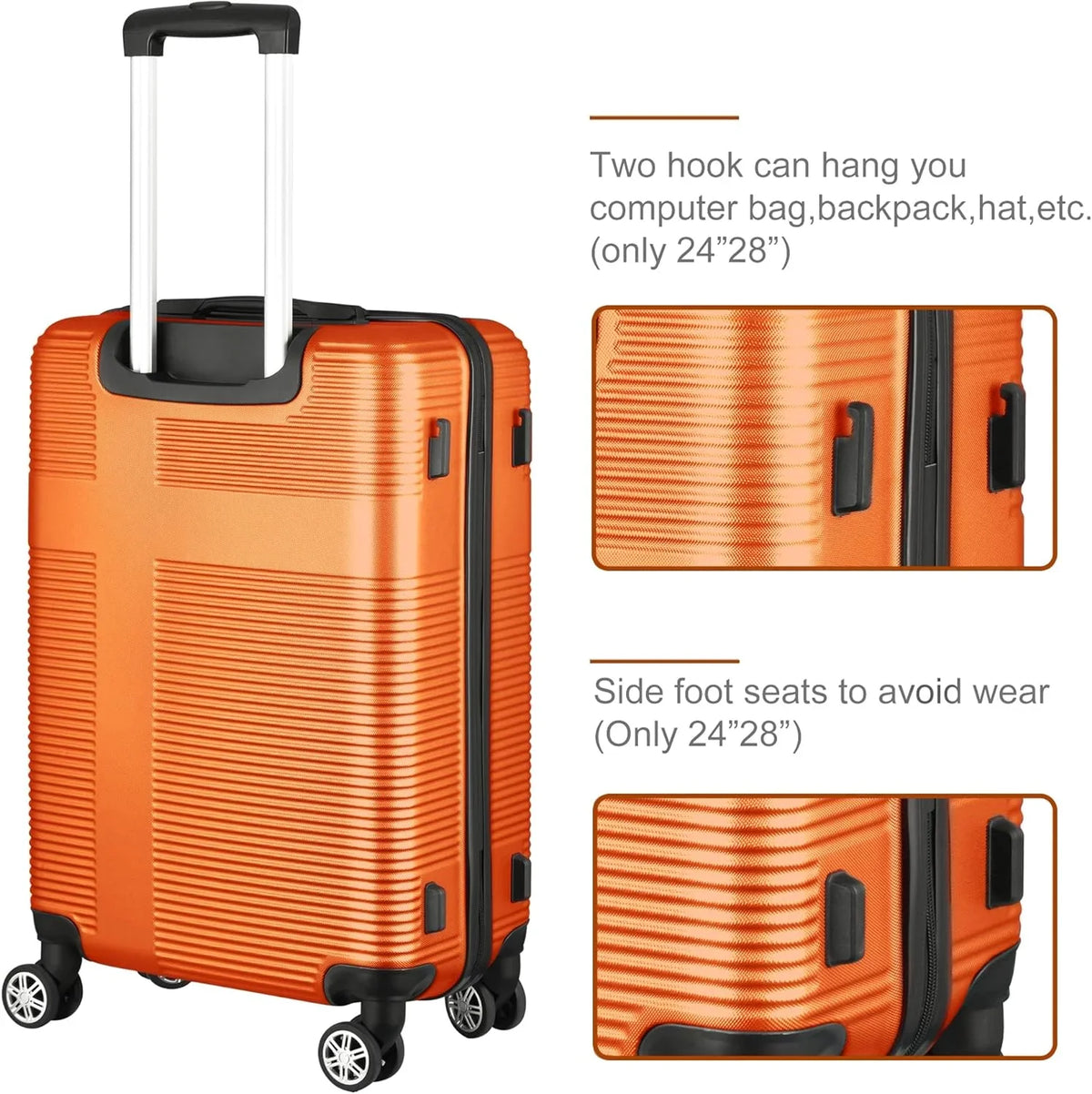 Set Sets 3 Suitcase Wheels,Orange with Luggage Hardside Sets with Orange(20in/24in/28in) Piece, Lock Women TSA Luggage Spinner for