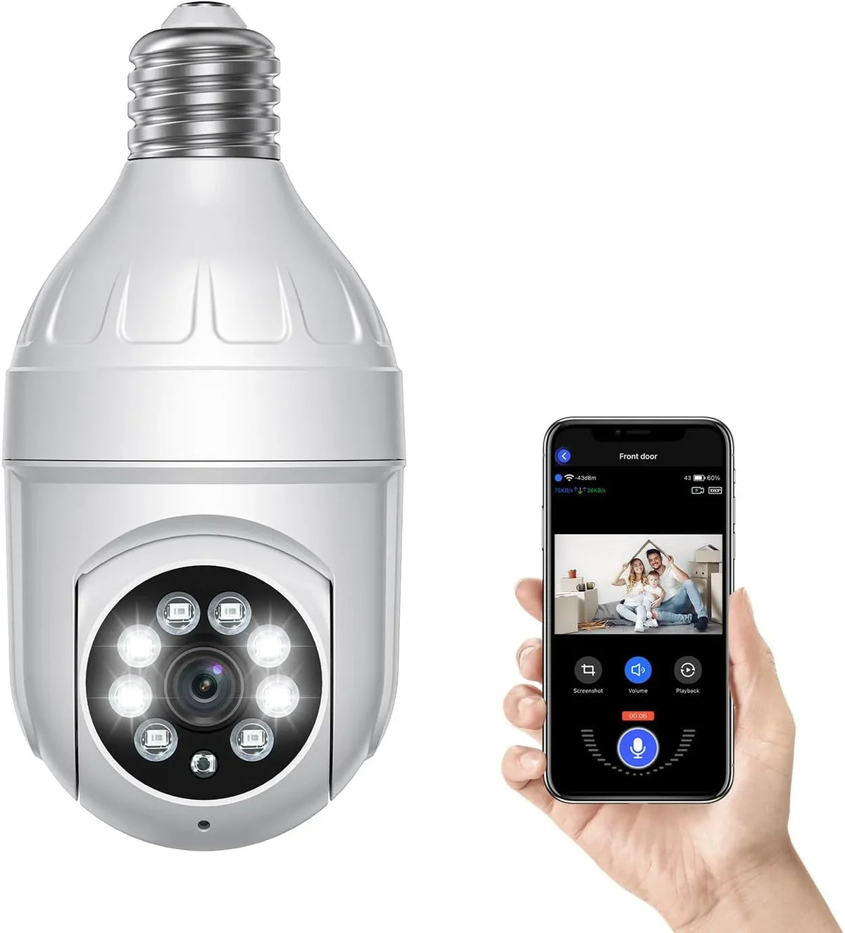 Bulb Light Panora 1080p 2-Way Dome Detection, Live AI BITEP View, 355° Cam, Security Camera, Human