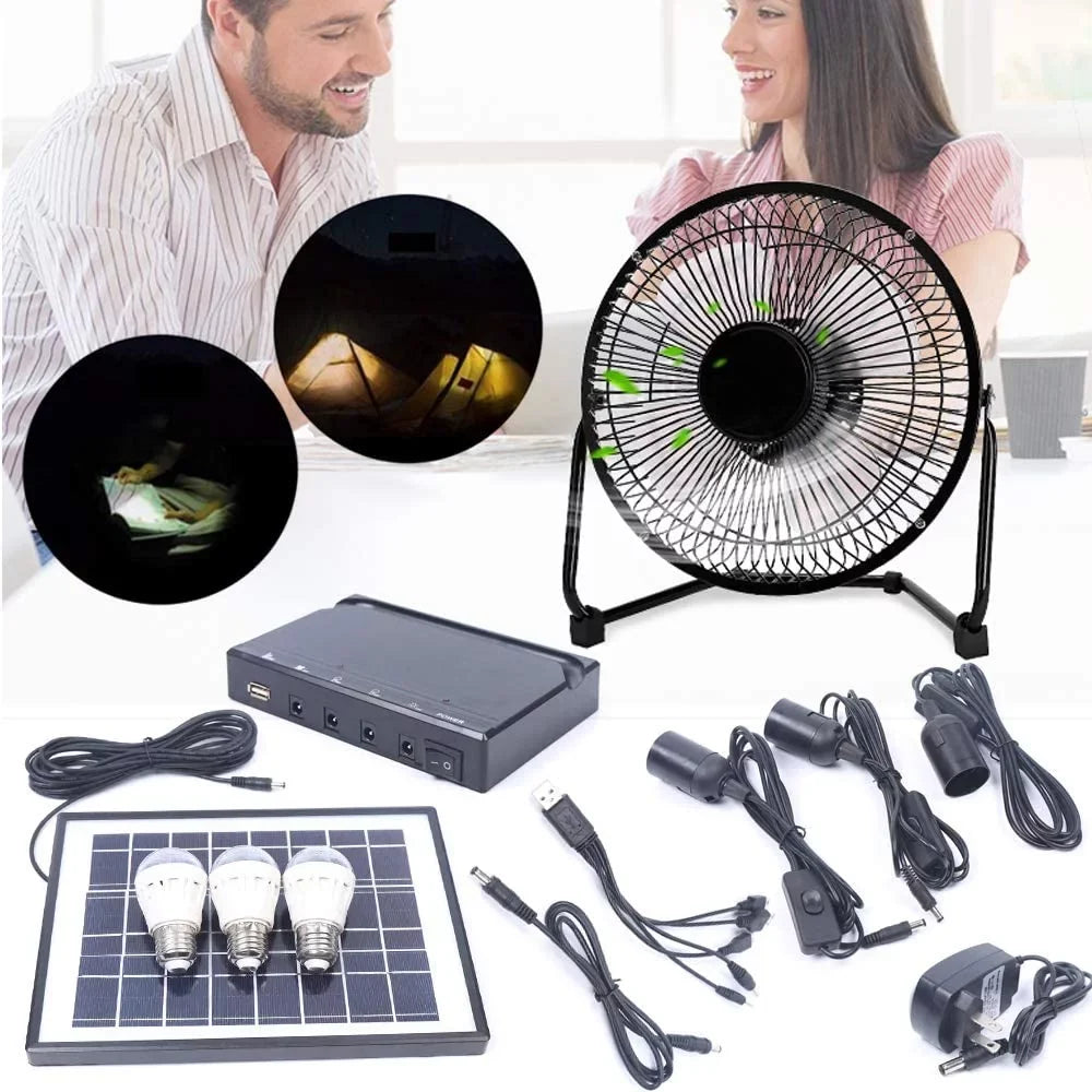 Bulbs Miumaeov Fishing 8 Portable Adapter Powered Ventilation Powered Solar Camping Outdoor Inch with Home Caravan Solar Office Traveling Fan, 12V Panel+Fan+3x1W for