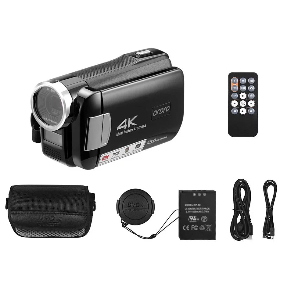 with IPS Remote Carry 48MP IR Recorder Dcenta Zoom Video Digital 30X Control DV 3.0 4K AC2 Inch Bag Touchscreen Digital Battery