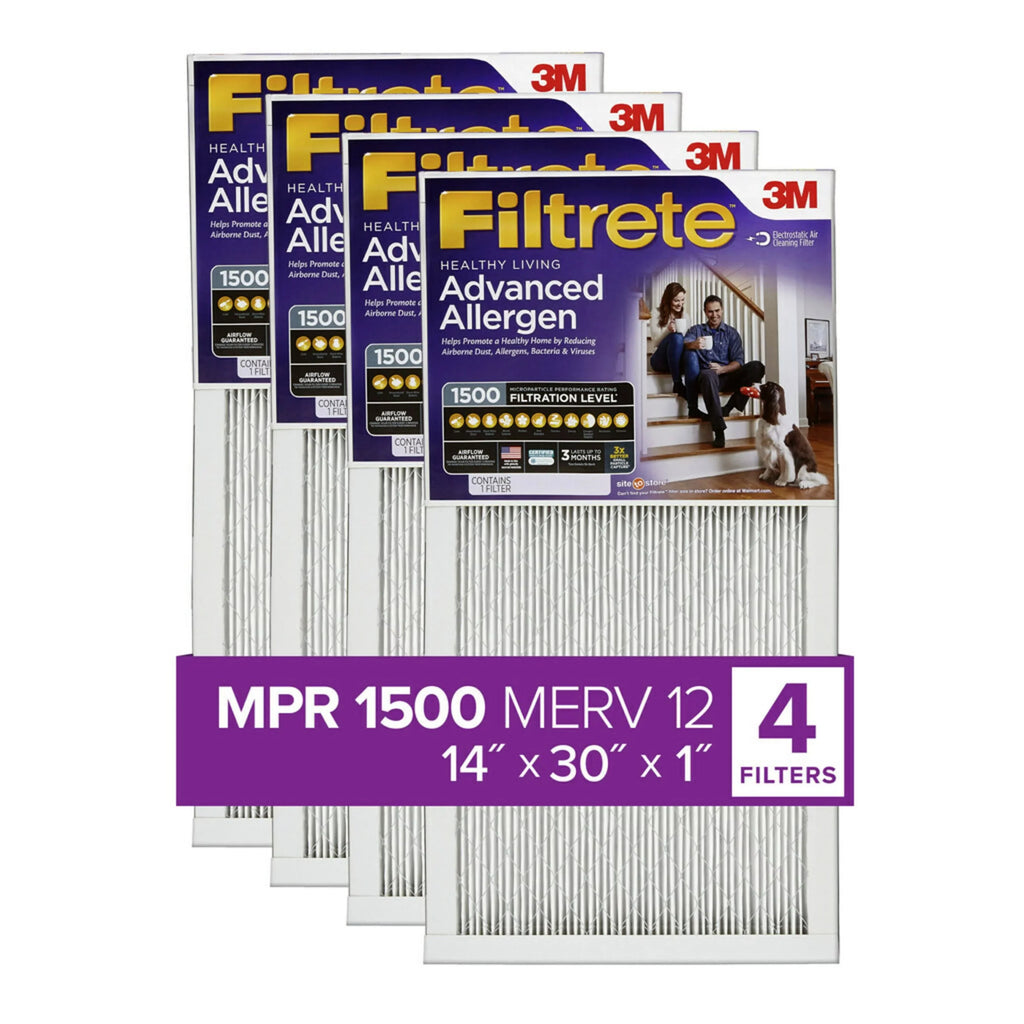 14x30x1 1500 12, Air Allergen MPR Filter, MERV 4 Reduction, Filtrete Filters Advanced