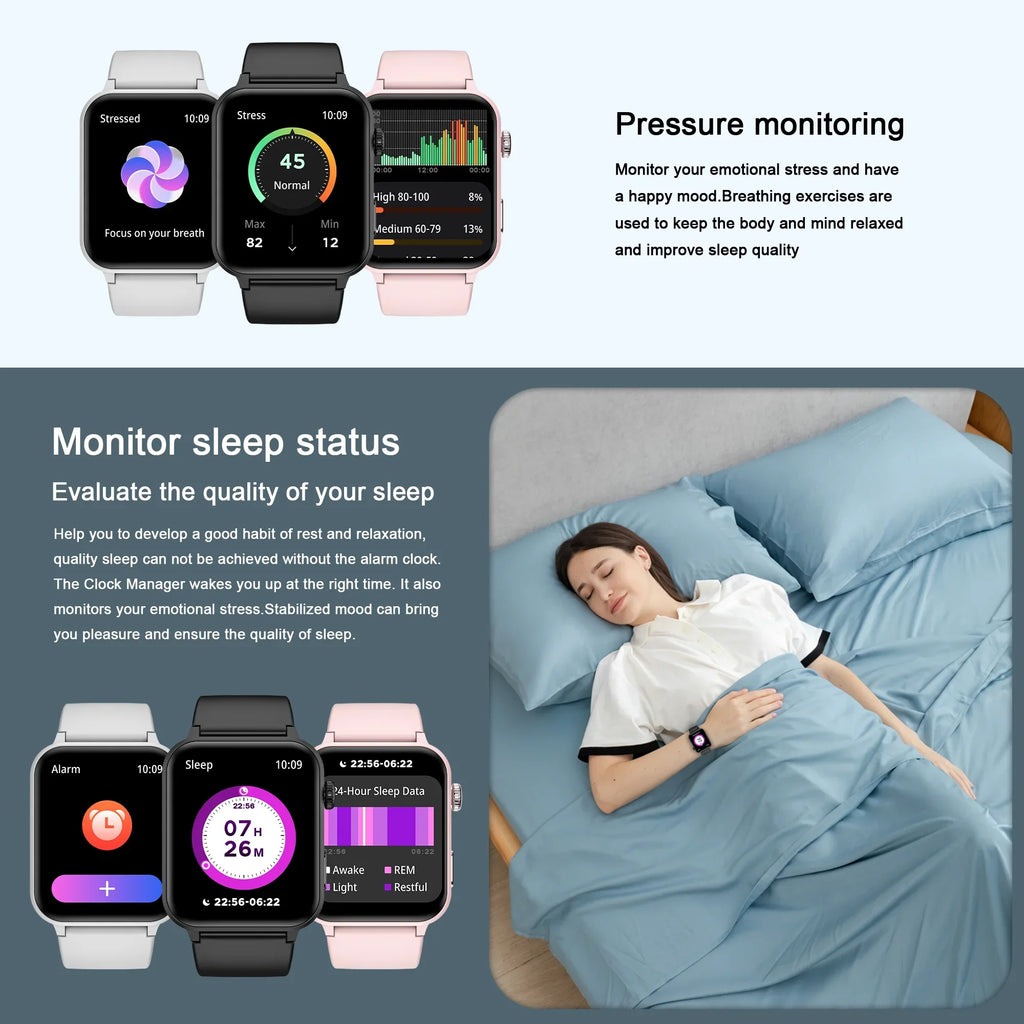 Liquidproof, Voice Games,100+ of Fitness Set Watch Bluetooth Smartwatch Assistant, 1.83" Romantic for Screen, 4 Call, Gifts Smart Sports, and 2 Android iOS, with Mini HD Tracker Blackview with Touch