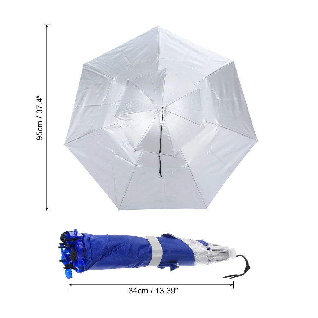 Double Cap OD 37.4" Fabric Strip, Rain Uxcell Folding Head Sun Layer Oxford Hat, with Silver Umbrella