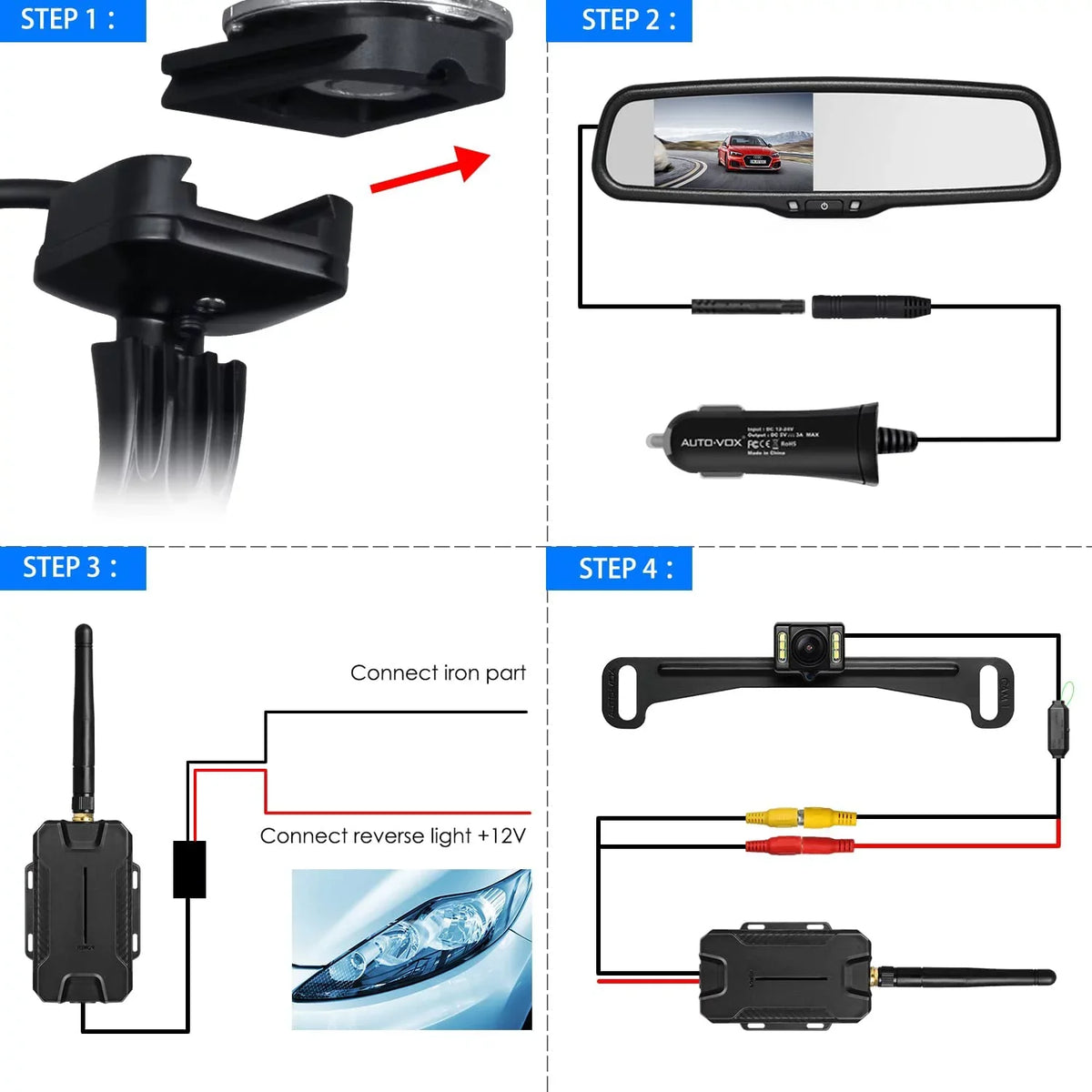 Wiring No View Mirror (T1400U) Rear Kit Auto-Vox Installation Trucks, Monitor OEM Backup for Camera Wireless Look