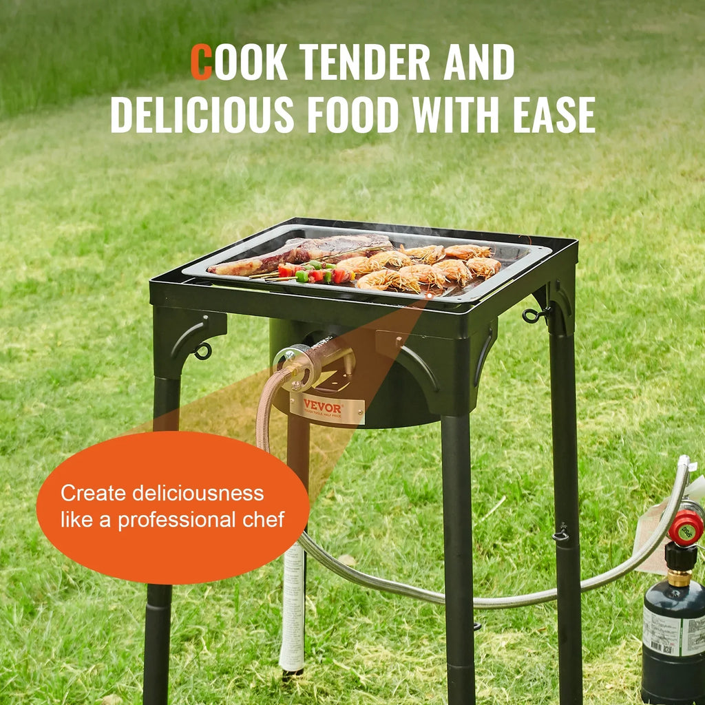 Stand Cooking SKYSHALO BBQ Stove Heavy Gas Camping w/Detachable Outdoor Propane Stove & Cooker Legs Single 30000BTU Burner Duty Gas Regulator, Adjustable PSI Cooker Portable Burners