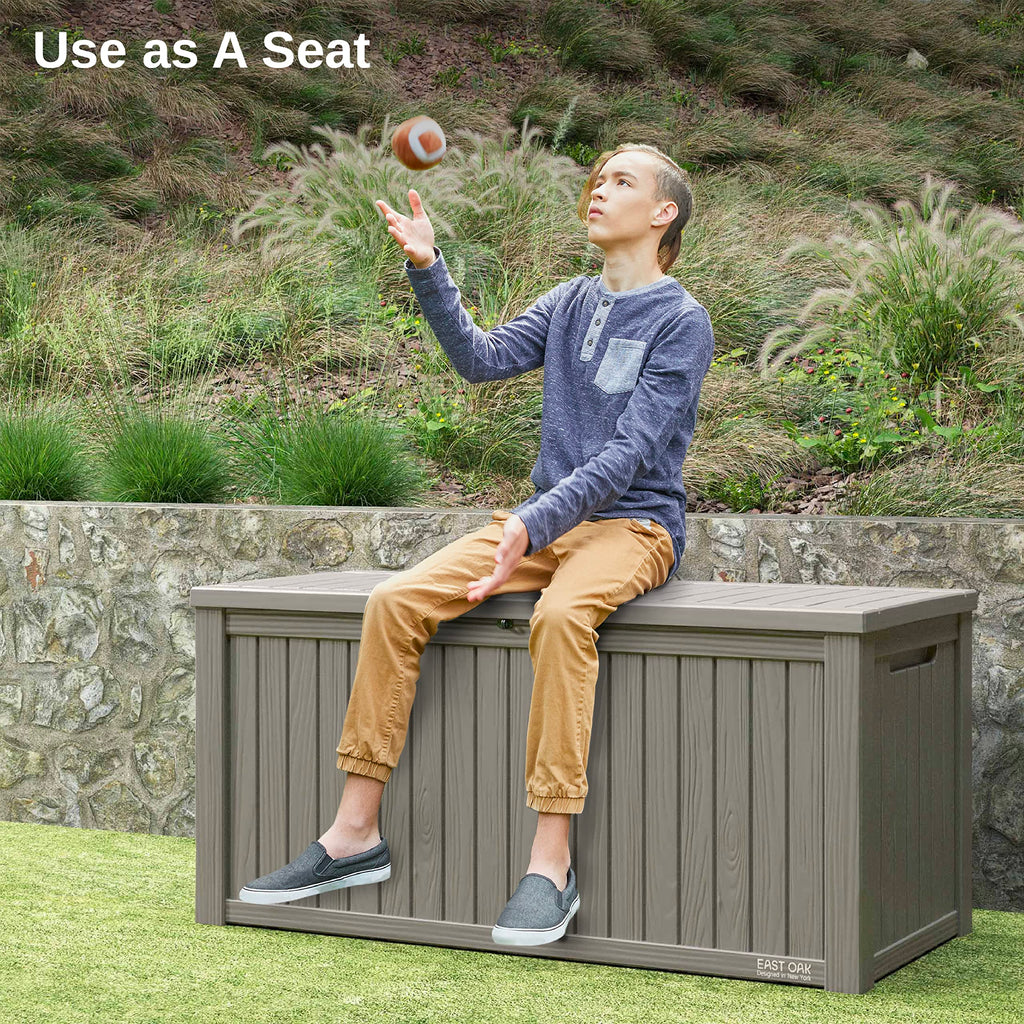EAST OAK Outdoor Storage Box, 120 Gallon Deck Box with Stainless Steel Rods Large Resin Storage Bin for Patio Cushions, Garden Tools, Waterproof and