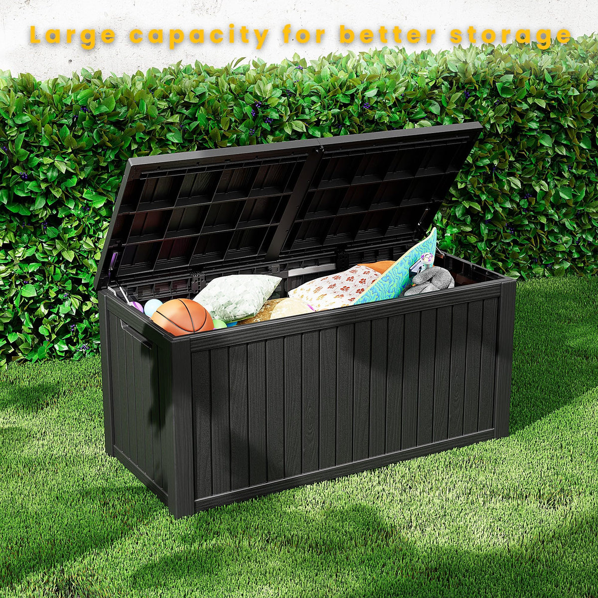 Mersco 320 Gallon Double-Wall Resin Deck Box - Lockable Waterproof Outdoor Storage Box, 1000lbs Capacity & Doubles as Seating for Patio Furniture