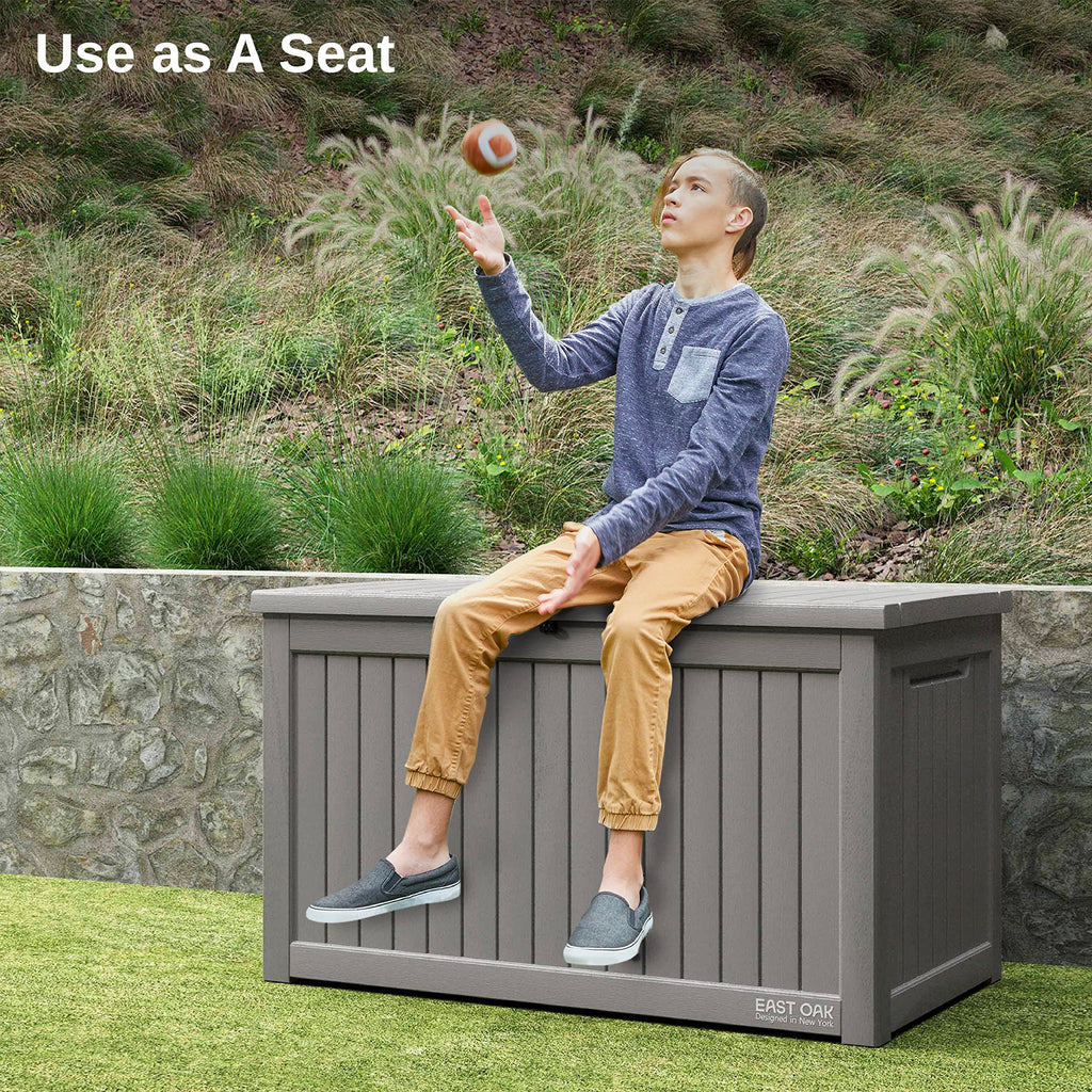 EAST OAK Outdoor Storage Box, 180 Gallon Deck Box, Large Resin Storage Bin for Patio Cushions, Gardening Tools, Lockable, Waterproof and UV Resistant