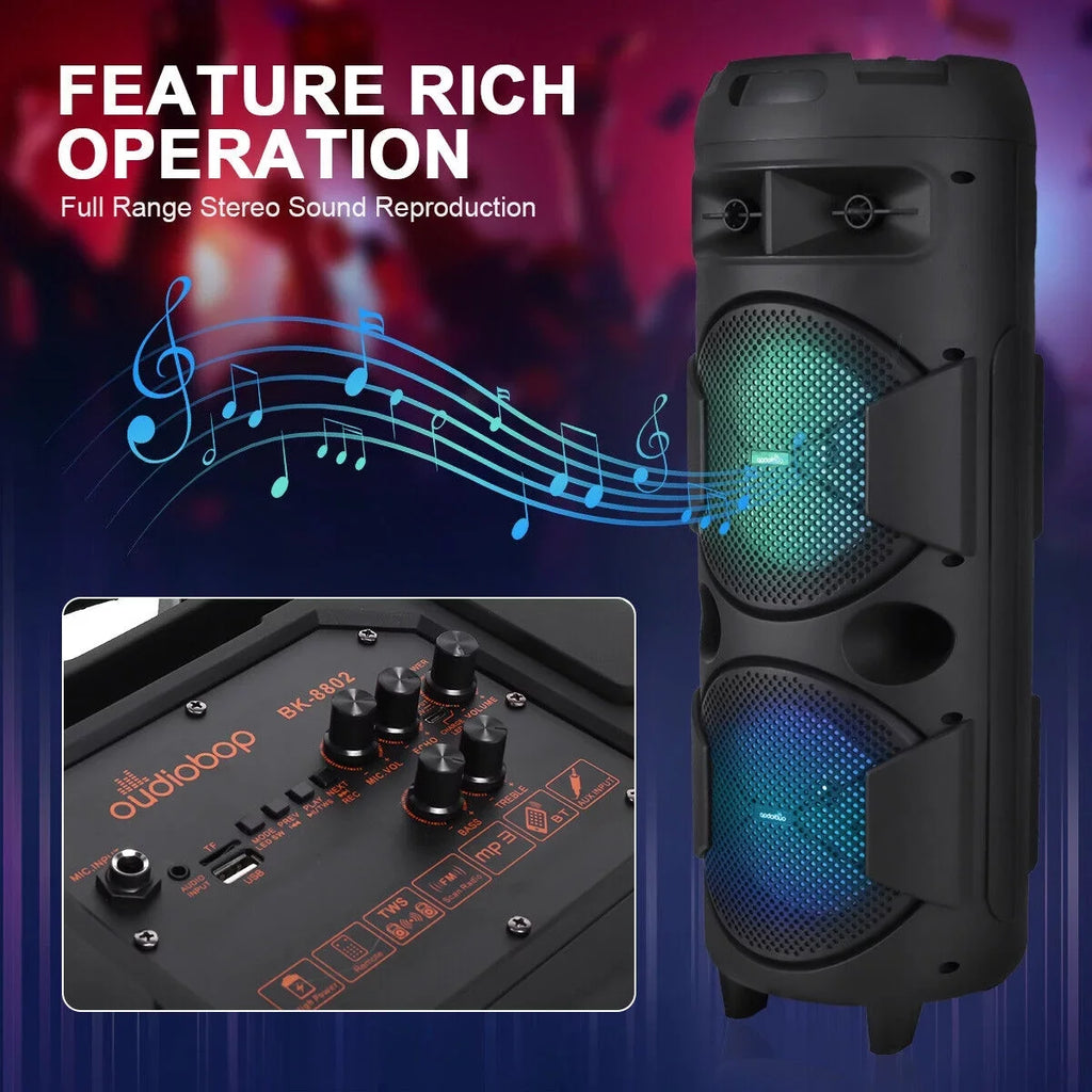 Bluetooth System Bass Speaker 8" Sound 31" Dual & Portable Subwoofer Heavy Mic