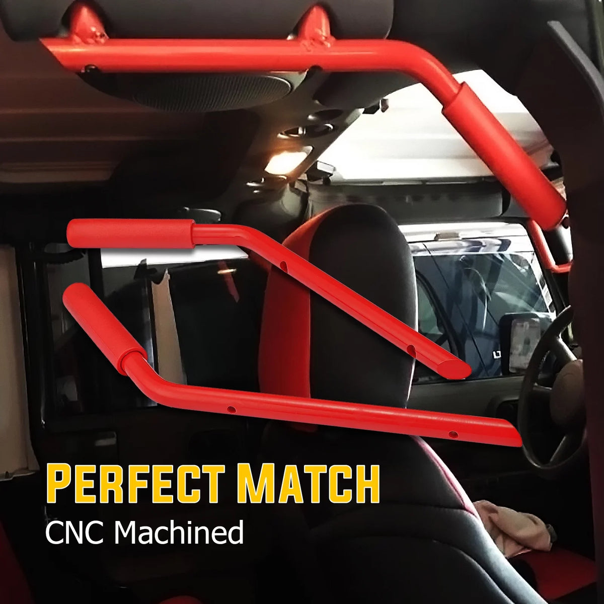 & WEISEN- Coated Aluminum Handles 07-18 Set Full Rear Powder JK Front Bar Red Jeep Wrangler for Grab
