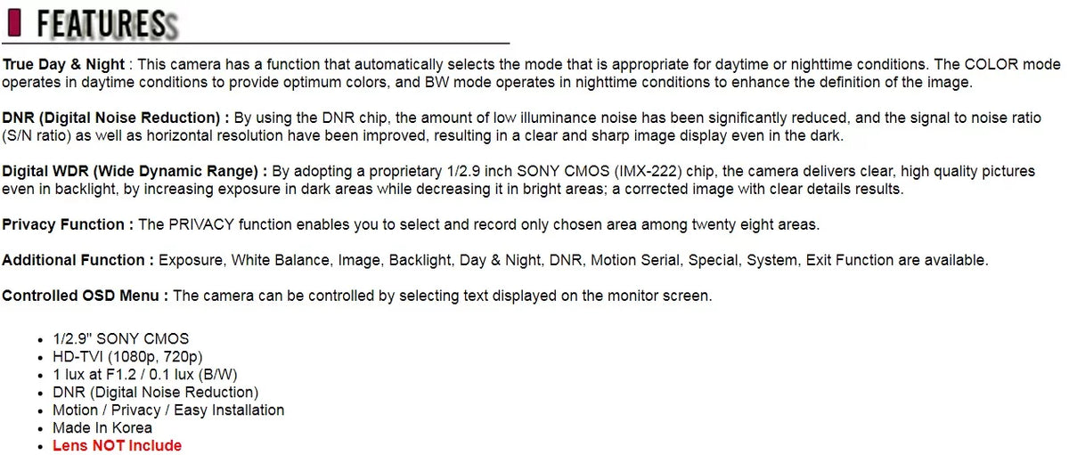 HD Camera 1080P Included) Dual TVI Dual (Lens 2MP Power, TPB-204 Box with Not Outputs Eyemax