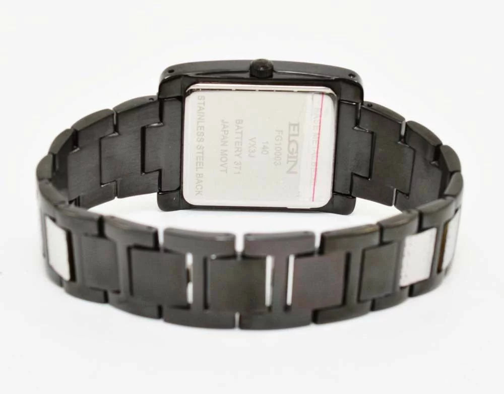 Quartz Black Elgin Band Watch Men`s Crystal IP & New FG10003 Multifunction Dial
