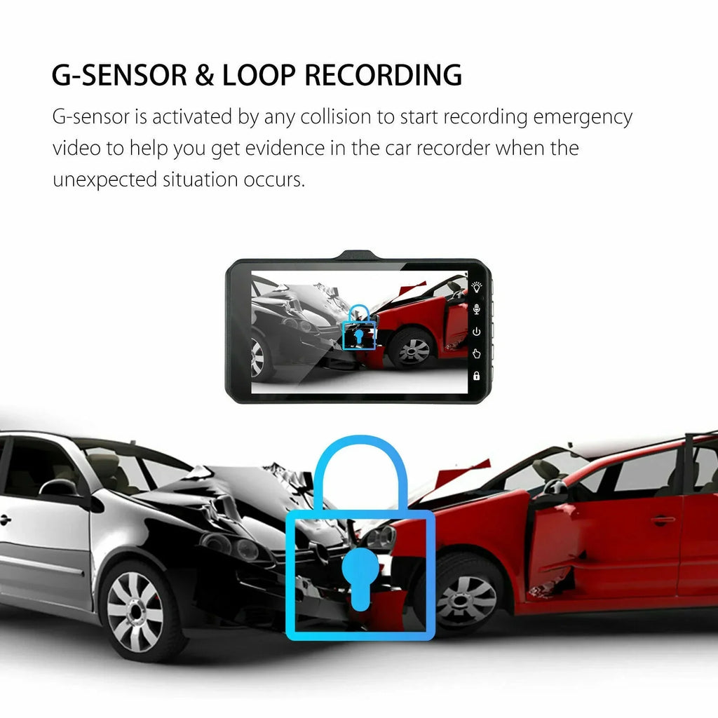 4 Cam DVR Lens Vehicle Driving Dual Car 1080P Recorder LCD Video Camera Dash