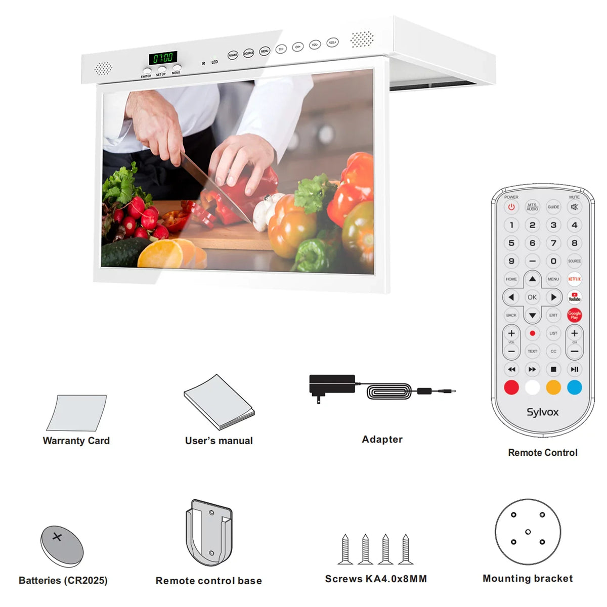TV, Under Google WiFi Assistant Android 1080P Built-in Cabinet Support Google Play, Smart TV Kitchen Bluetooth inch Smart FHD TV, SYLVOX 15.6
