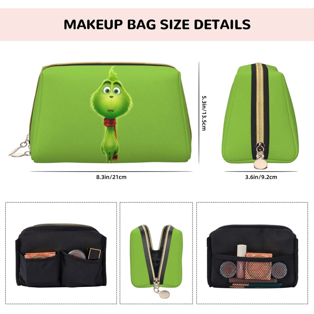 Travel Bag Makeup Organizer Portable Storage Gift Cartoon Purse Pouch Cosmetic Toiletry Bag Grinch Leather