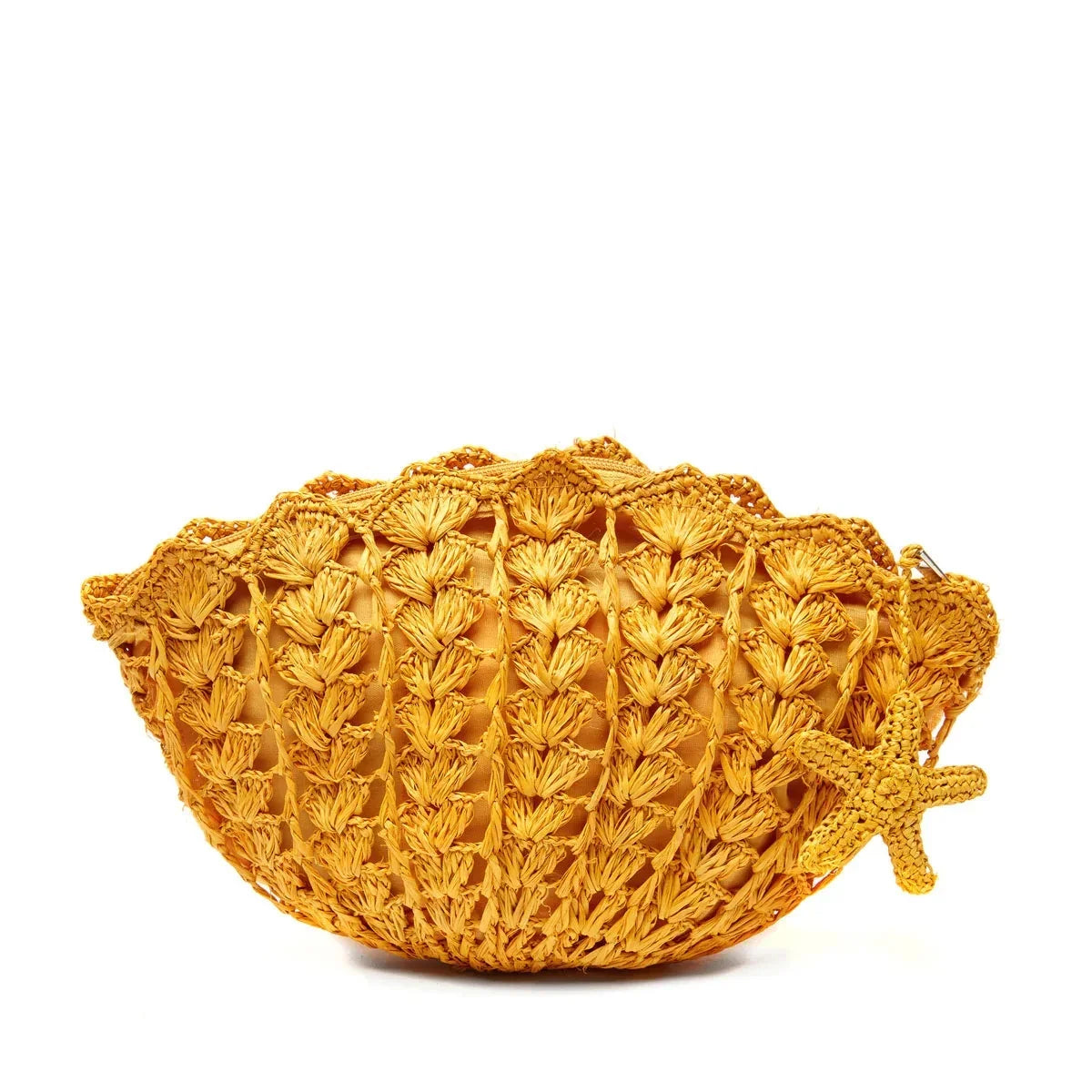 Y Sunflower Straw Clutch Shelley Sol Raffia Seashell Starfish Mar Charm, Crocheted Yellow w