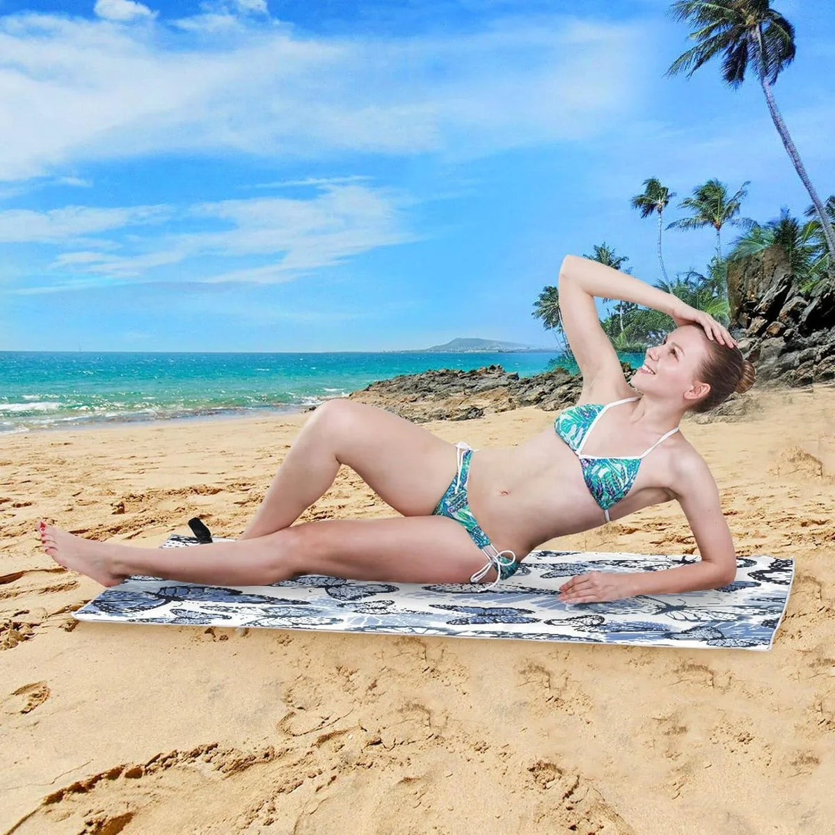 Beach Quick Bestwell Swim Blanket, 30”X60” Microfiber Bath Towel Blue Lightweight Thin Dry Oversized Free Towel Pool Multipurpose Butterfly Shower Towel, Towel Yoga Sand