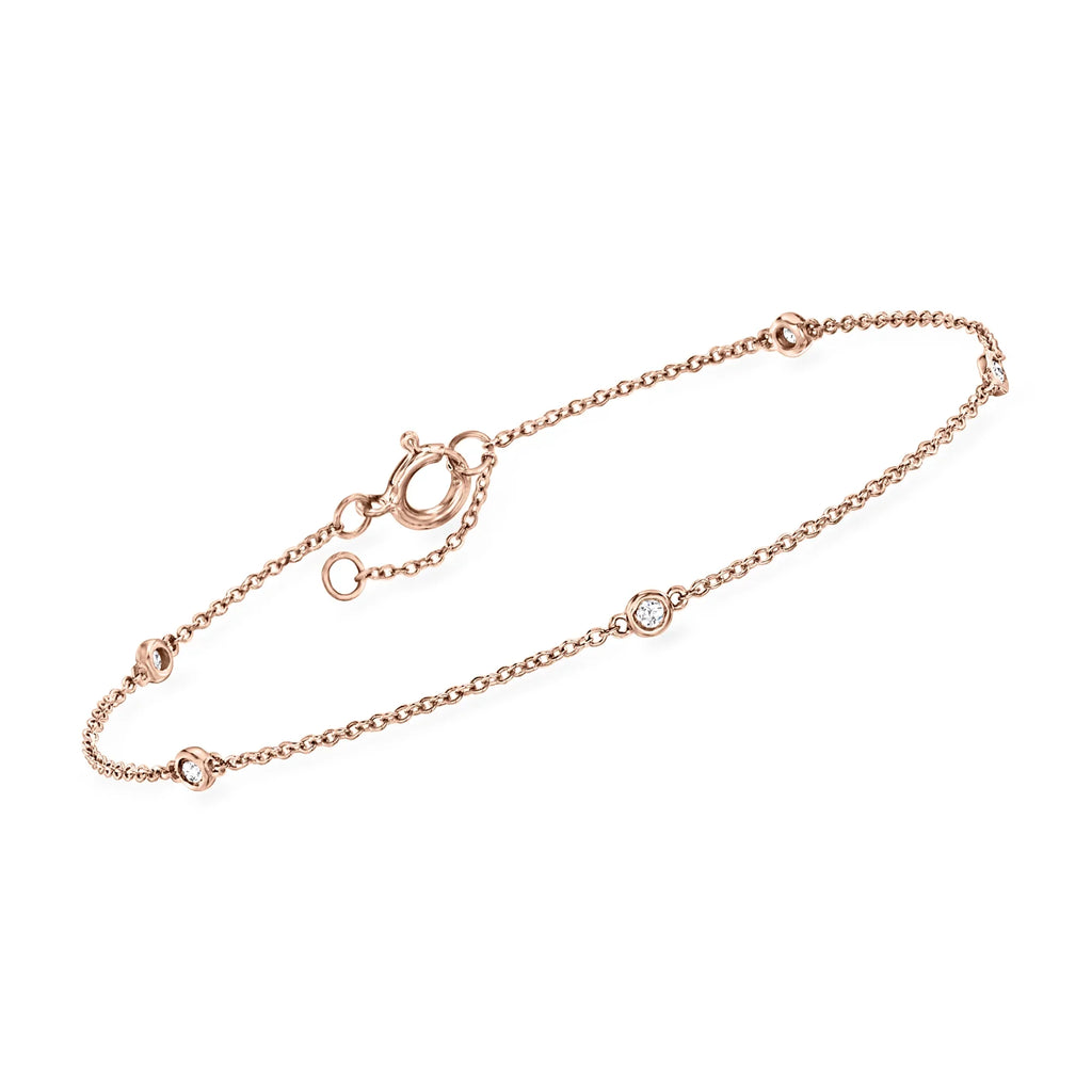 Bracelet Pure RS Women's, t.w. by Gold, Station Ross-Simons 14kt ct. Diamond Adult Rose 0.10 in