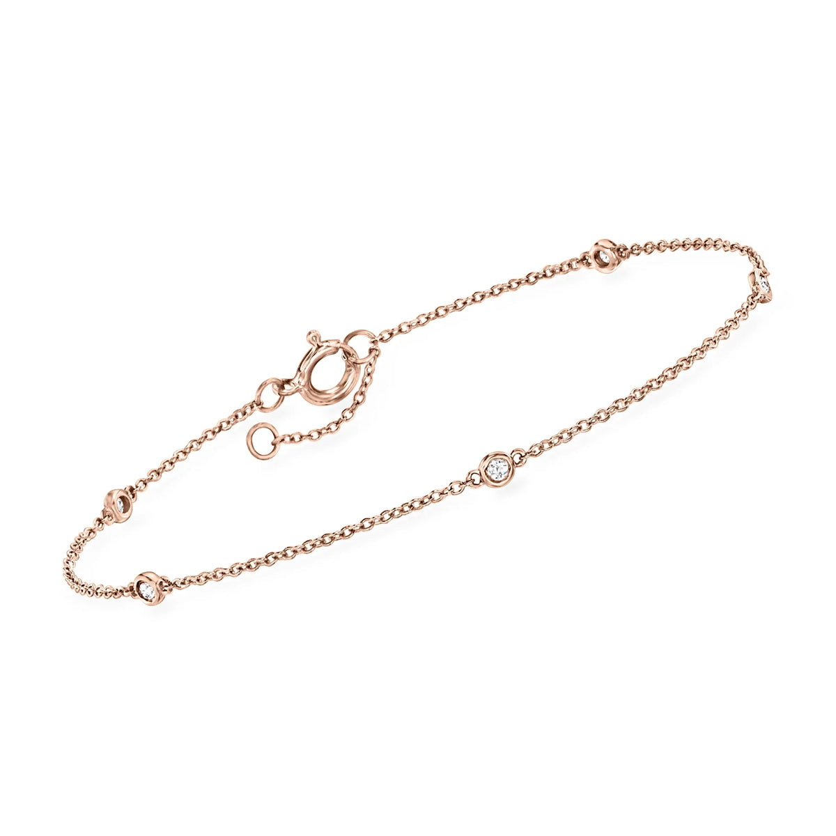 Bracelet Pure RS Women's, t.w. by Gold, Station Ross-Simons 14kt ct. Diamond Adult Rose 0.10 in