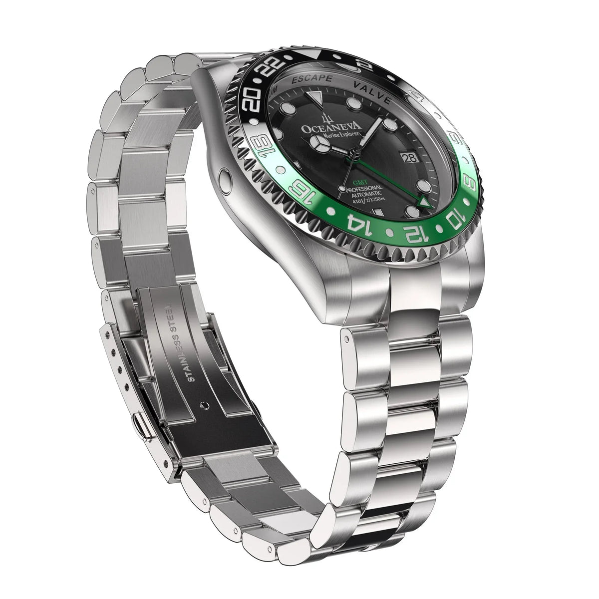 Movement 1250M Black Resistance Back Liquid Seal  Diver Triple Bezel - Automatic - - For Watches GMT Dive Deep Explorer Men with Pro Watch Case Screw Oceaneva™ Green Wrist Japan Swimming Down