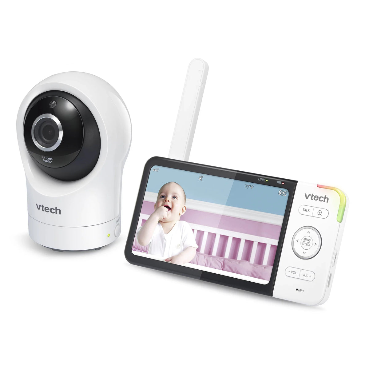 and 360-Degree Monitor Baby RM5864HD, Display Definition Smart High VTech Panoramic WiFi with Tilt White Video Camera, Viewing 5-inch Pan HD and 1080p