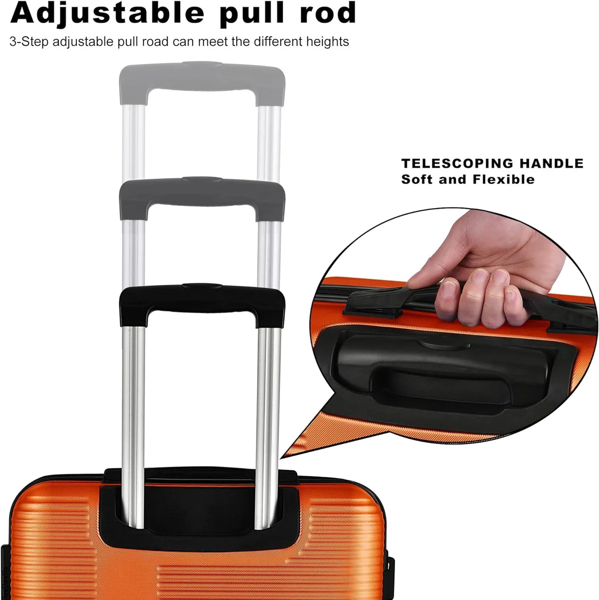Set Sets 3 Suitcase Wheels,Orange with Luggage Hardside Sets with Orange(20in/24in/28in) Piece, Lock Women TSA Luggage Spinner for
