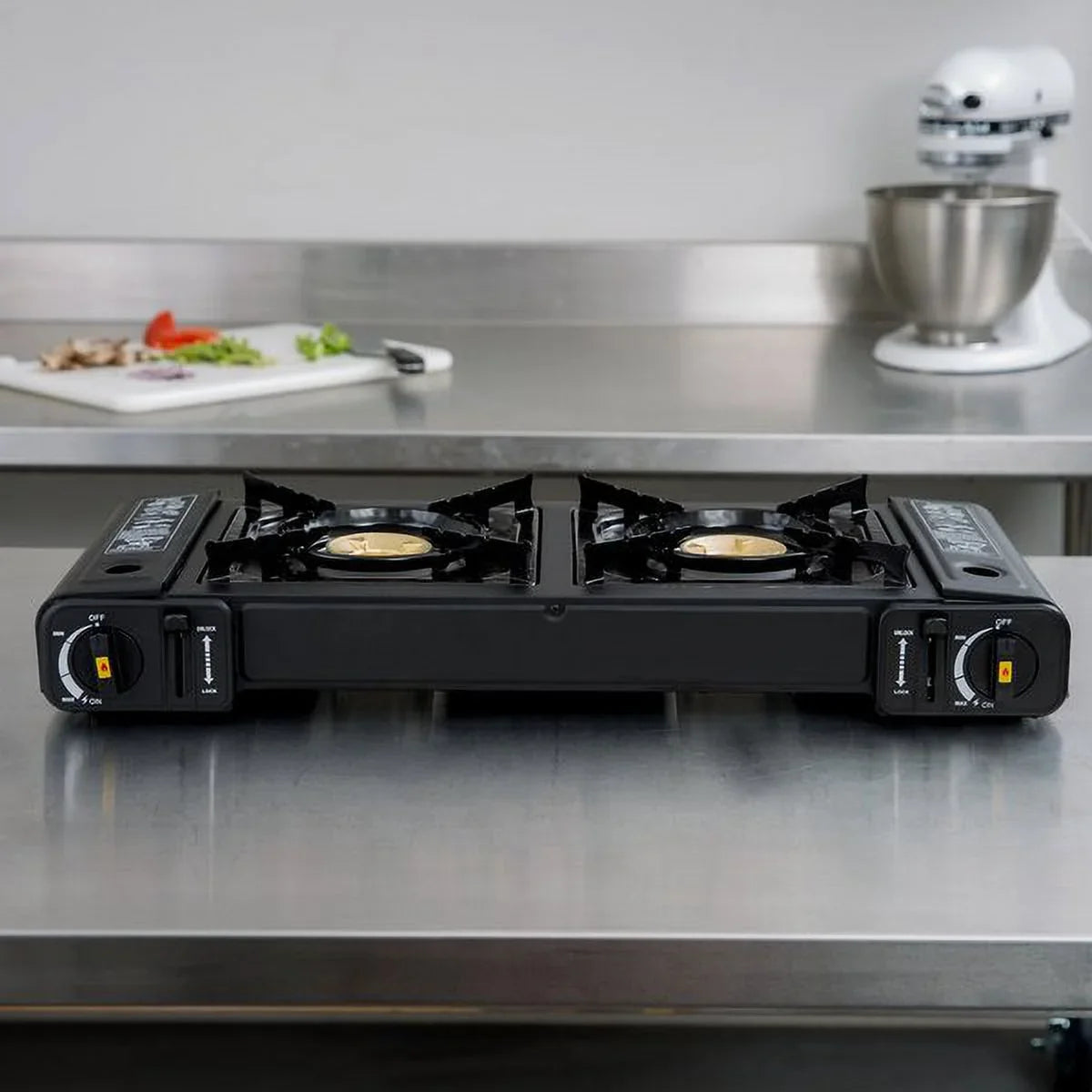 Burners Butane with / Stove Countertop Brass Portable Performance High Range 2-Burner