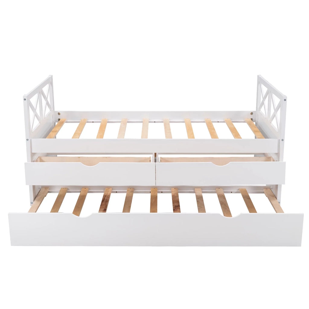 Twin, Bed Colors Wood Captain with Multiple Solid and Drawers, Trundle Merax