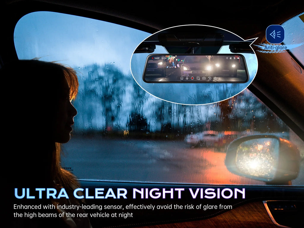 Night Camera, Assistance Pelsee Parking Cam, Mirror Voice QHD and Cam for View Vision, 2.5K Cars Reversing 1440P 12'' Trucks, Dash P12 Front Control, Mirror Rear Dash Assistance, Dual and