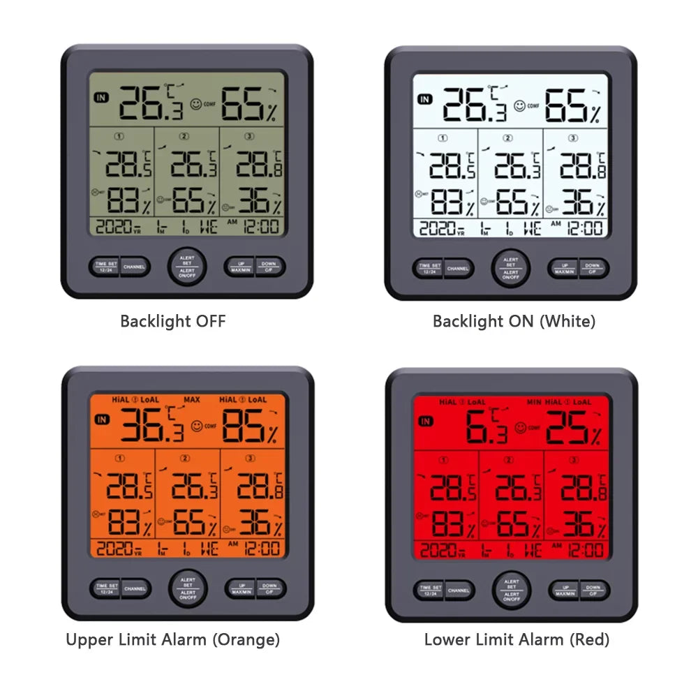 with Indoor Weather & Humidity 98ft/ for Alarm Digital with 3 Home Transmitters Office Stations Backlight Function Sensors Wireless Remote Thermohygrometer 3 Calibration 30m