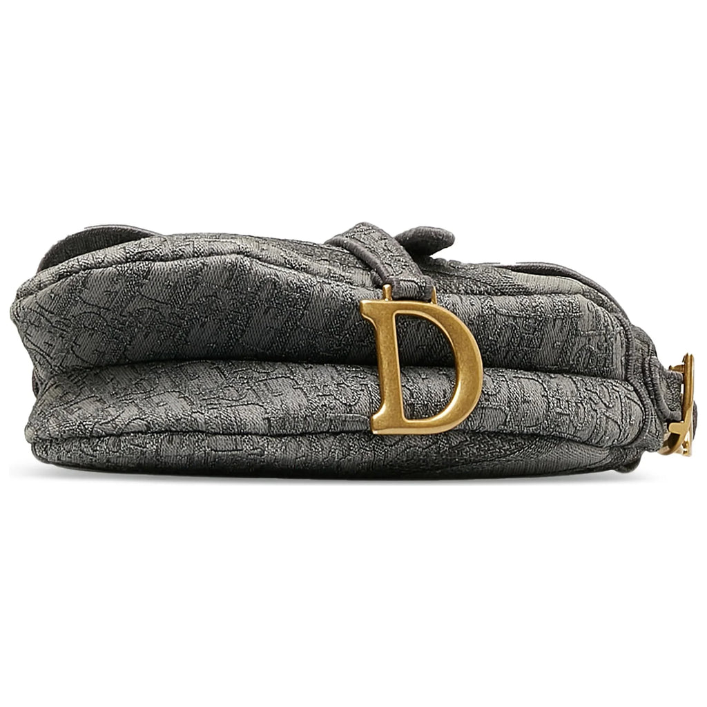 Pre-Owned Shoulder Dior Saddle Authenticated Bag Fabric Embroidered Gray (Good) Bag Canvas Unisex