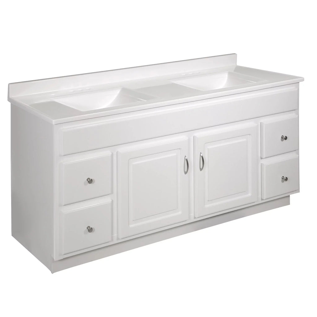 House Rectangle Design Mount Camilla Integrated 557678-WHT Vanity with Centerset Cultured Top Backsplash, Double White Solid 61-inch Marble Bowl