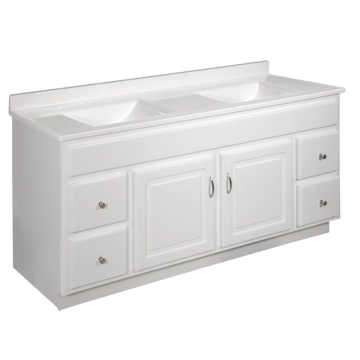 House Rectangle Design Mount Camilla Integrated 557678-WHT Vanity with Centerset Cultured Top Backsplash, Double White Solid 61-inch Marble Bowl