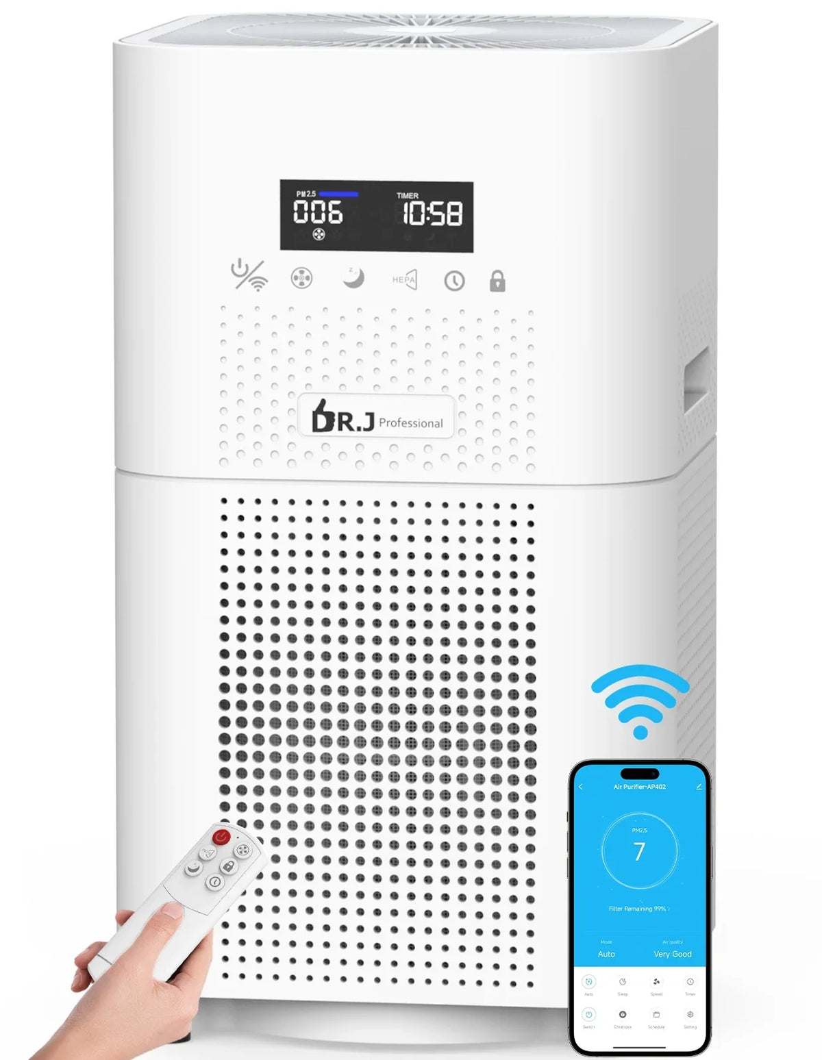 Pets 1800 True Smoke for Control Purifier Large WiFi Remote Filter Air with Dust Allergies sq. HEPA Rooms, for ft H13