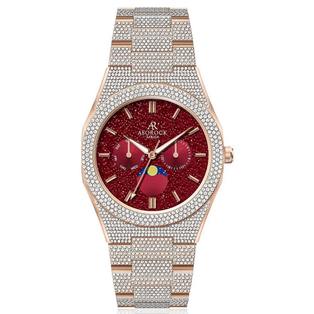 diamond CZ | Fully iced | strap | - bezel Iced Asorock Watches Small diamond transporter 44mm Yellow watch Gold/Red -
