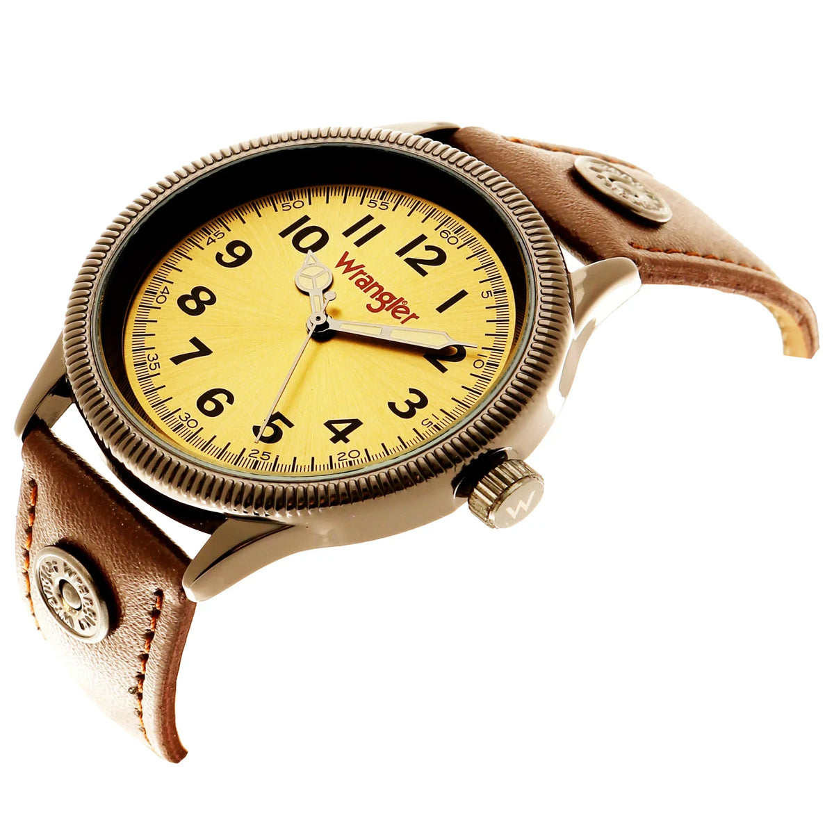 Wrangler Dial, 40mm Brown Strap Watch Golden Sunburst